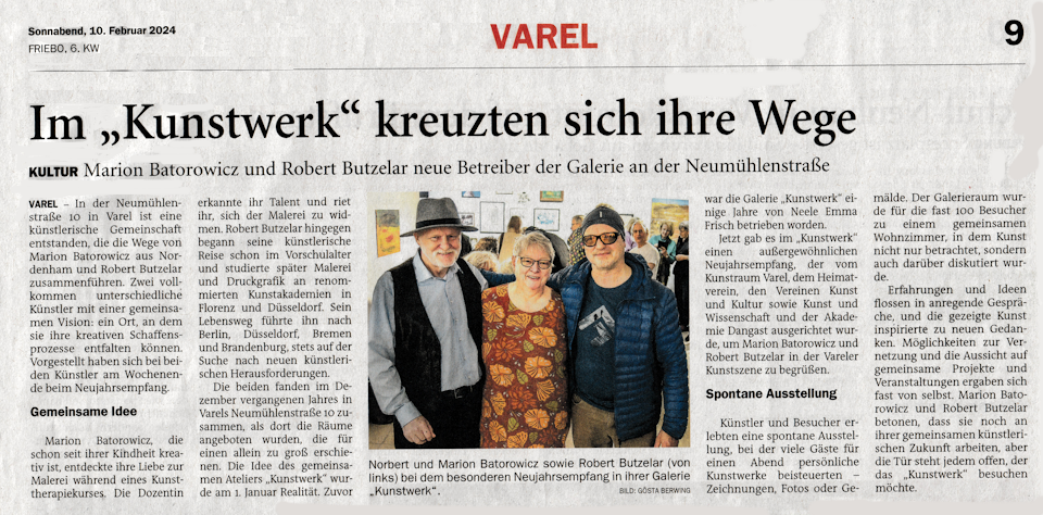 Die Galerie Kunstwerk in Varel hat neue Betreiber die mit einem Neujahrsempfang in der Vareler Kunstszene willkommen geheien wurden.